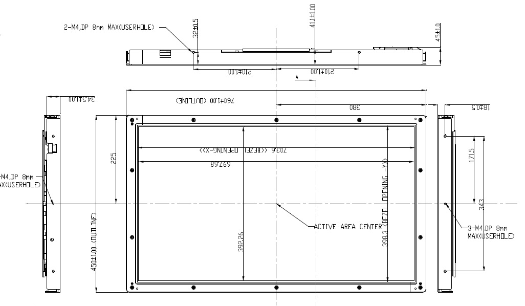 T315XW02 VC, AU, 31.5� WXGA Color TFT-LCD, Active Screen Size 31